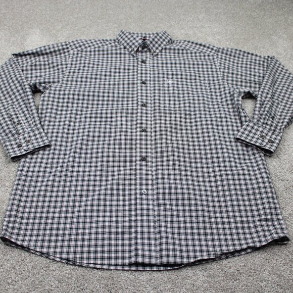 Ariat Pro Series Stretch Shirt Mens Large Black/White/Red Plaid L/S Cotton Blend - Picture 2 of 13